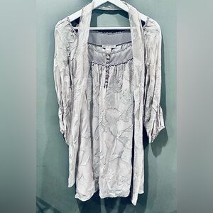 Rebecca Taylor 100% Silk Muted Gray with Raised Floral Embroidery Dress Sz 6